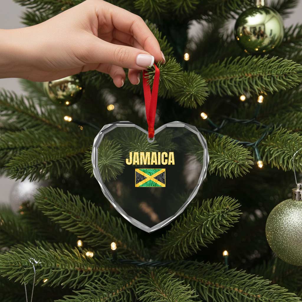 Retro Jamaica Heart Crystal Glass Ornament Tropical Jamaican Flag - Wonder Print Shop