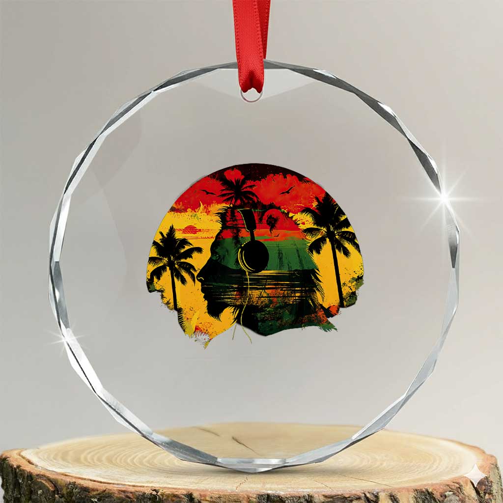 Retro Jamaican Lion Sunset Crystal Glass Ornament Rasta Colors Music and Island Vibes Graphic