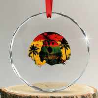 Retro Jamaican Lion Sunset Crystal Glass Ornament Rasta Colors Music and Island Vibes Graphic