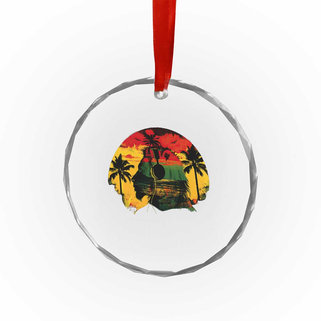 Retro Jamaican Lion Sunset Crystal Glass Ornament Rasta Colors Music and Island Vibes Graphic