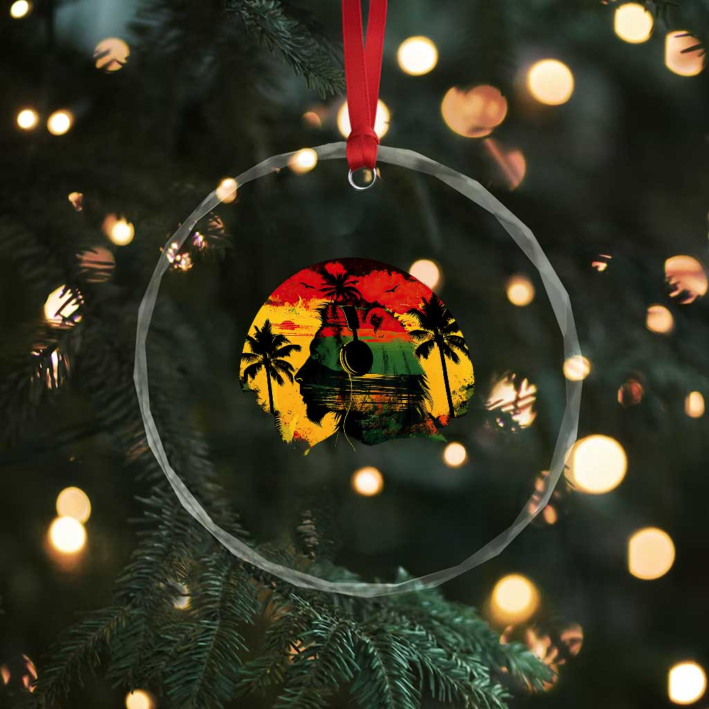 Retro Jamaican Lion Sunset Crystal Glass Ornament Rasta Colors Music and Island Vibes Graphic