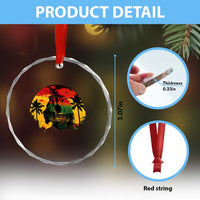 Retro Jamaican Lion Sunset Crystal Glass Ornament Rasta Colors Music and Island Vibes Graphic
