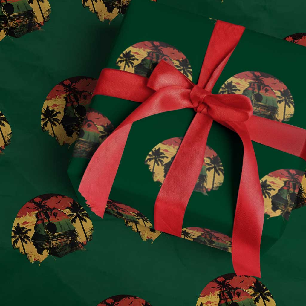 Retro Jamaican Lion Sunset Wrapping Paper Roll Rasta Colors Music and Island Vibes Graphic