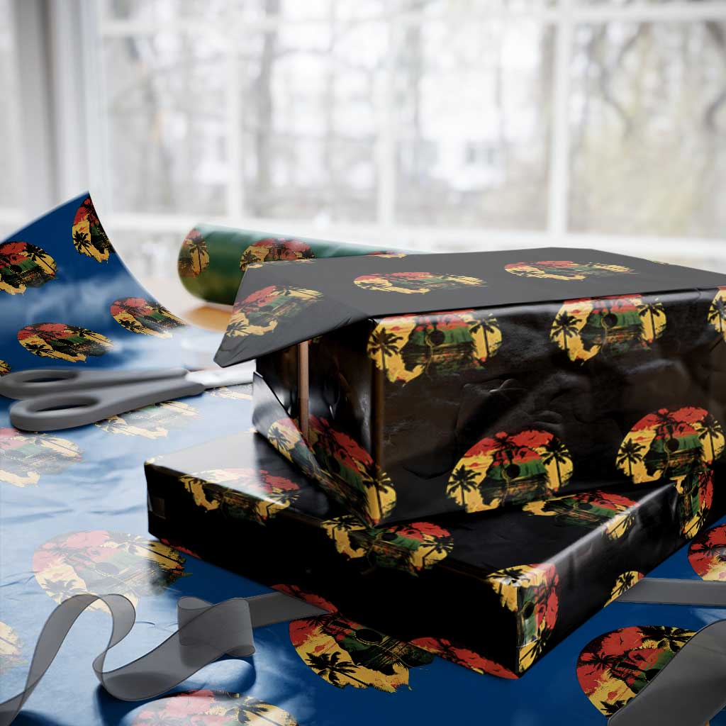 Retro Jamaican Lion Sunset Wrapping Paper Roll Rasta Colors Music and Island Vibes Graphic