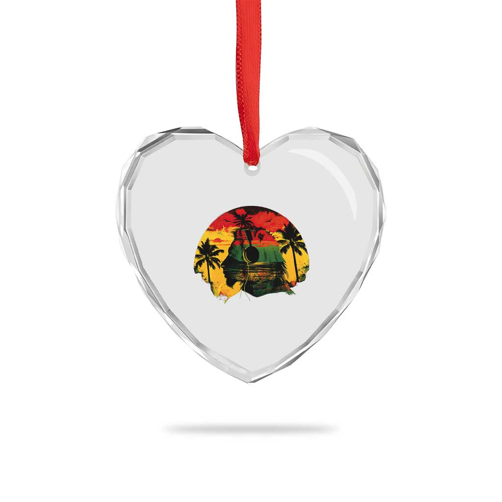 Retro Jamaican Lion Sunset Heart Crystal Glass Ornament Rasta Colors Music and Island Vibes Graphic