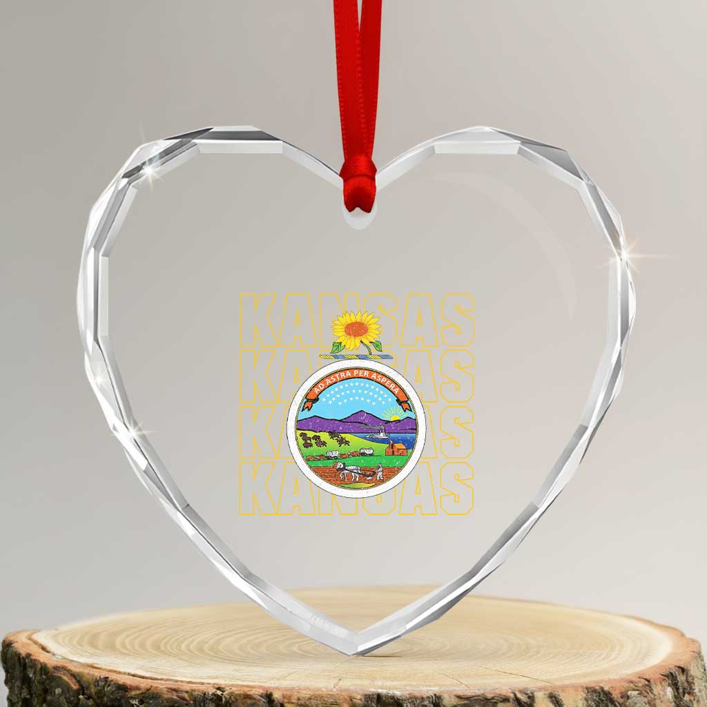 Retro Kansas Flag Vintage KS Souvenir Heart Crystal Glass Ornament