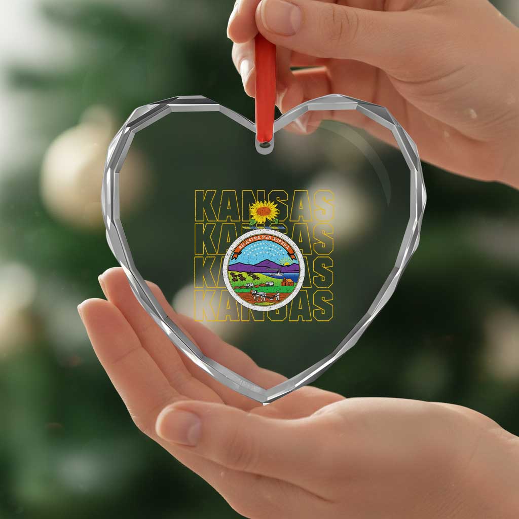 Retro Kansas Flag Vintage KS Souvenir Heart Crystal Glass Ornament