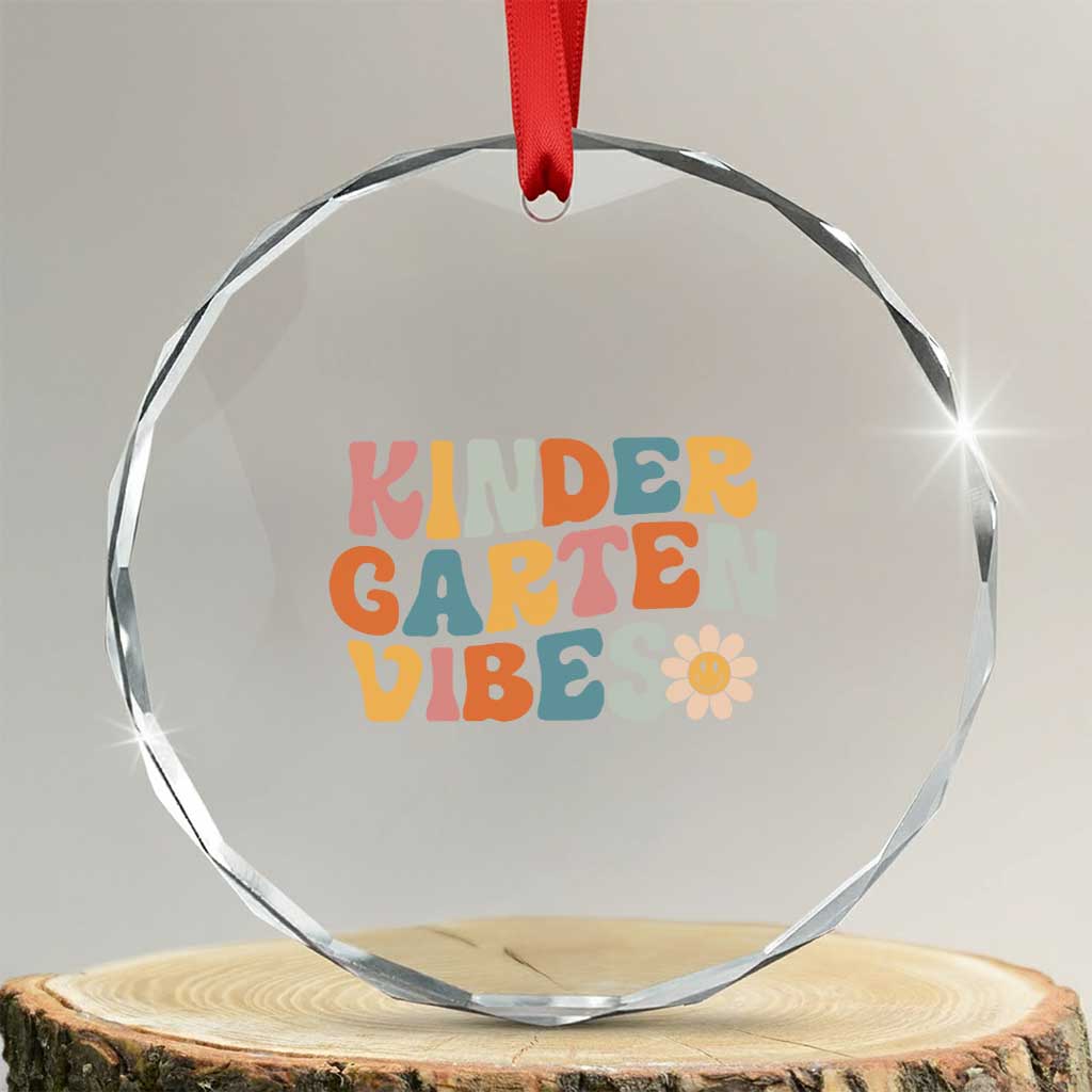 Retro Kindergarten Vibes Crystal Glass Ornament Cute Kinder Crew First Day of School