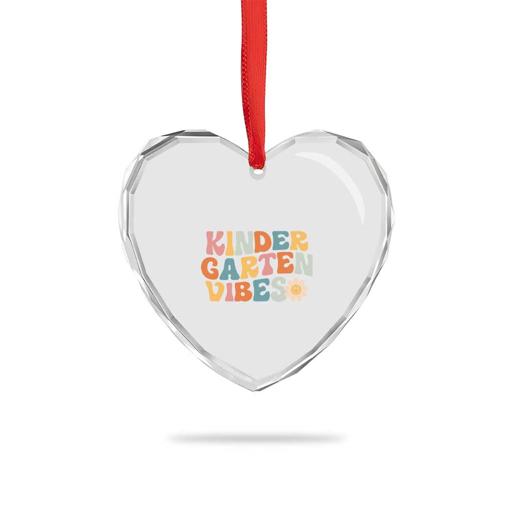 Retro Kindergarten Vibes Heart Crystal Glass Ornament Cute Kinder Crew First Day of School
