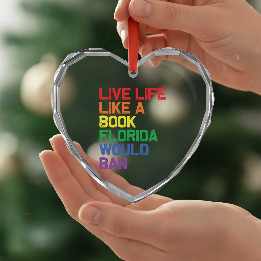 Retro Live Like Book In Florida LGBTQ Subtle Pride Heart Crystal Glass Ornament Rainbow LGBTQIA Pride - Wonder Print Shop