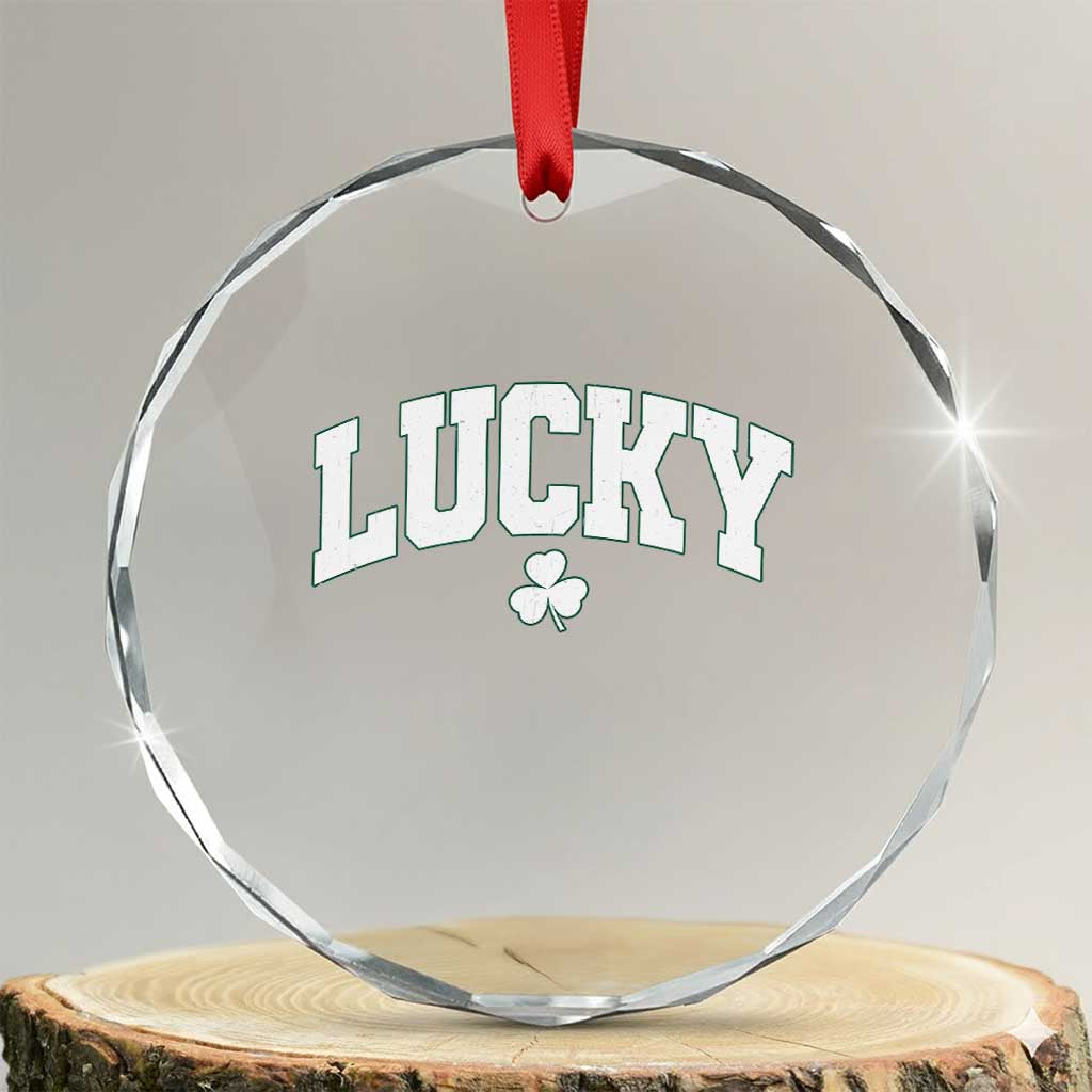 Retro Lucky Crystal Glass Ornament St Patricks Day Irish Shamrock Varsity