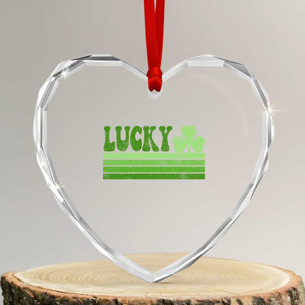 Retro Lucky Heart Crystal Glass Ornament St Patricks Day Irish Shamrock