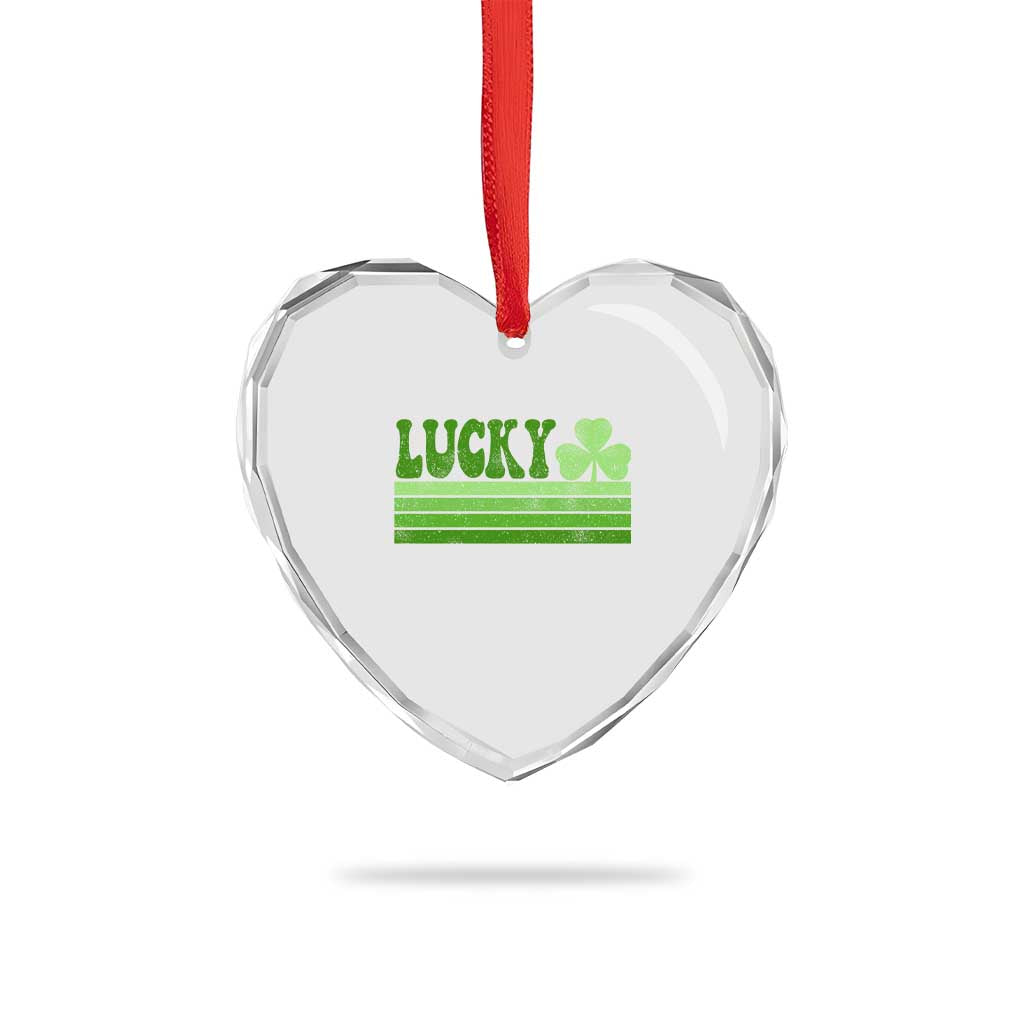 Retro Lucky Heart Crystal Glass Ornament St Patricks Day Irish Shamrock