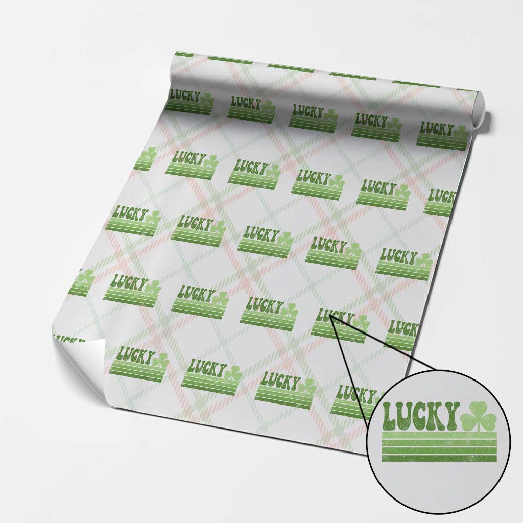 Retro Lucky Wrapping Paper Roll St Patricks Day Irish Shamrock