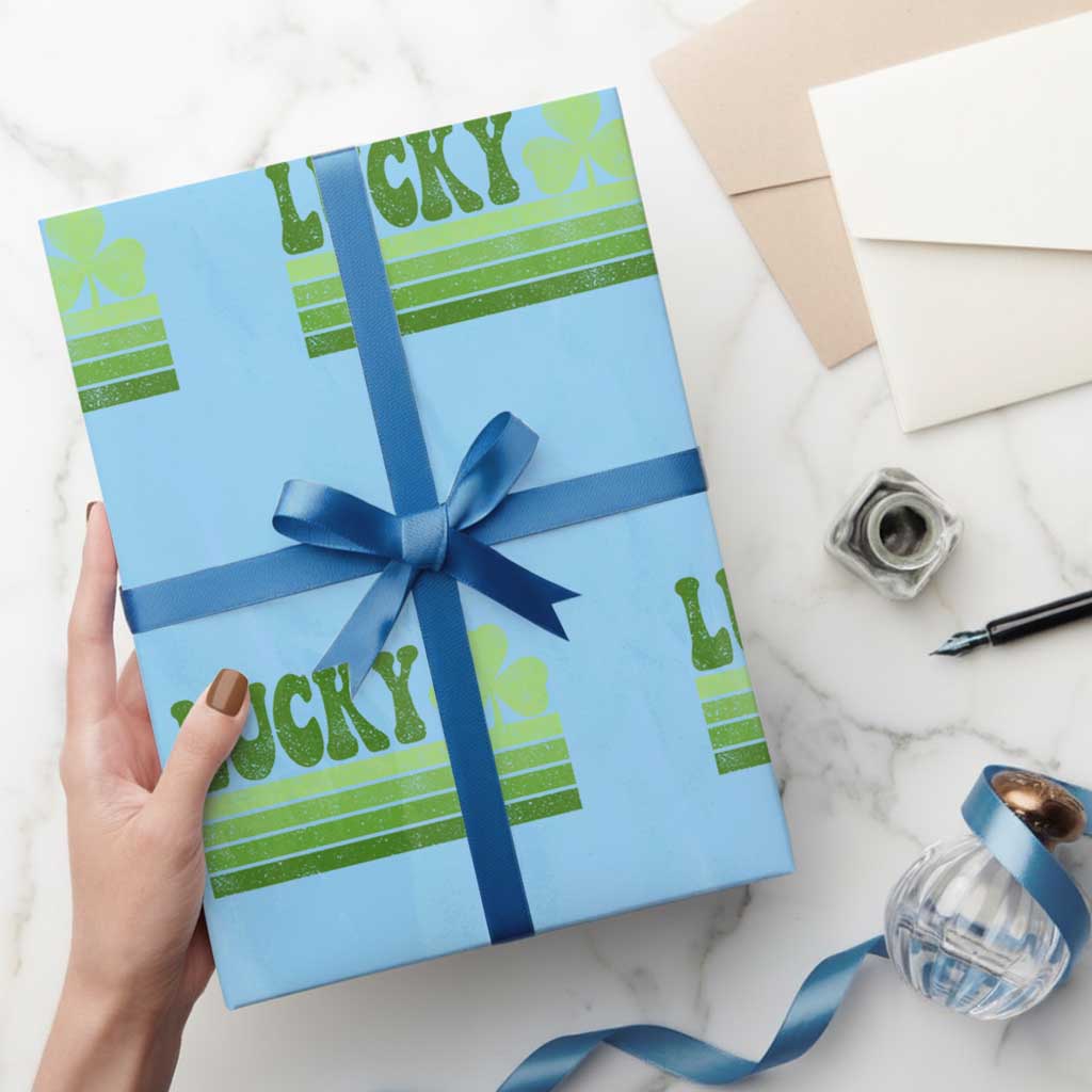 Retro Lucky Wrapping Paper Roll St Patricks Day Irish Shamrock