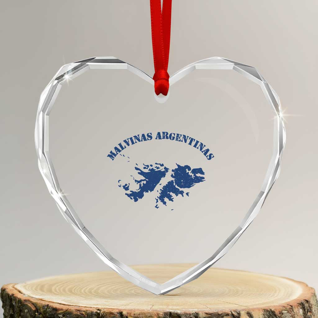 Retro Malvinas Argentinas Distressed Map Graphic Heart Crystal Glass Ornament Argentine Island Sovereignty Heritage Pride