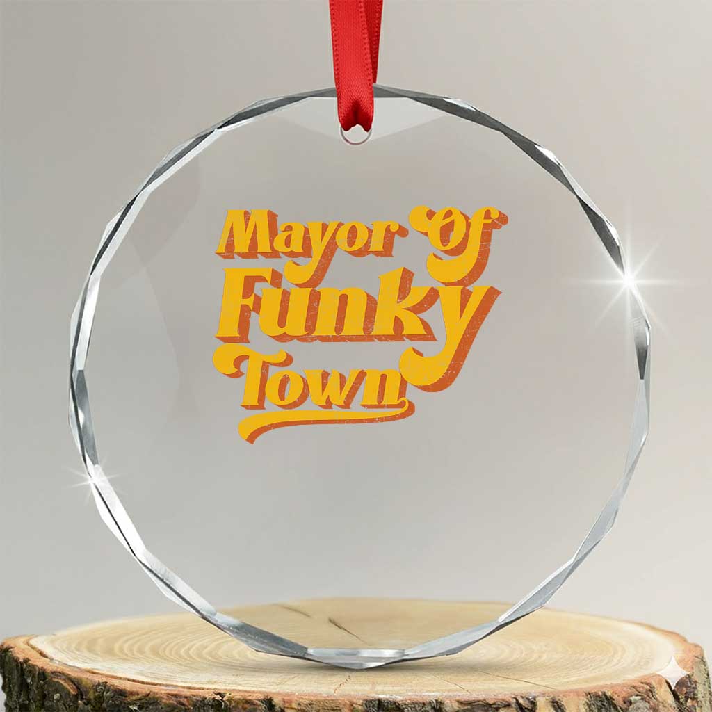 Retro Mayor of Funky Town Crystal Glass Ornament Funny Vintage 70s Disco Party