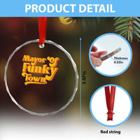 Retro Mayor of Funky Town Crystal Glass Ornament Funny Vintage 70s Disco Party