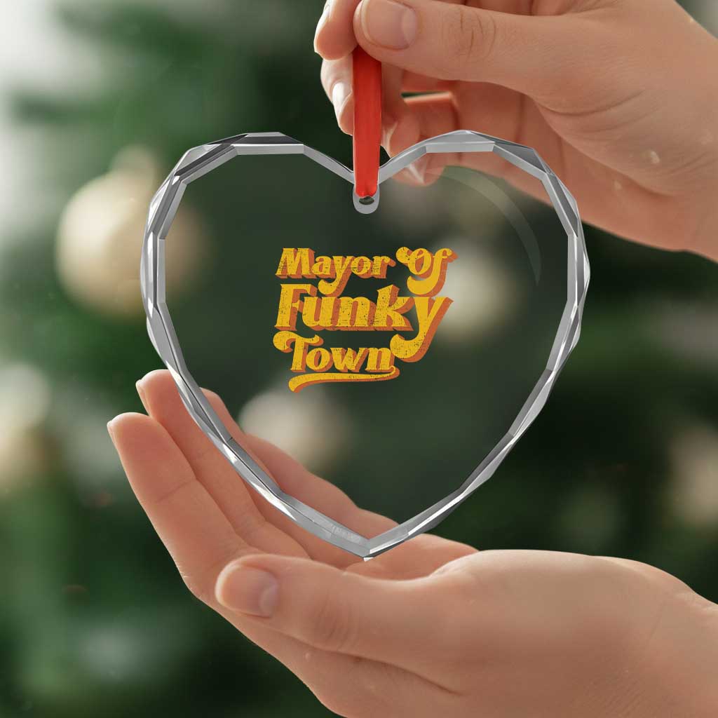 Retro Mayor of Funky Town Heart Crystal Glass Ornament Funny Vintage 70s Disco Party