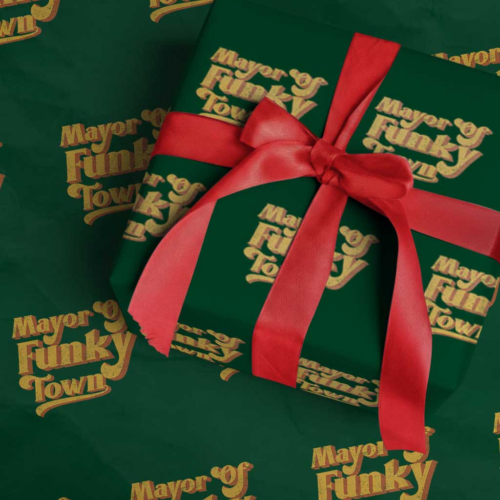 Retro Mayor of Funky Town Wrapping Paper Roll Funny Vintage 70s Disco Party