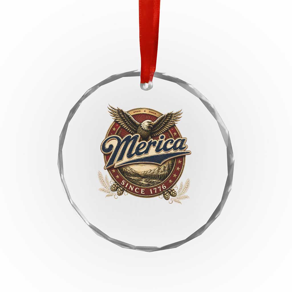 Retro Merica Eagle 4th Of July Crystal Glass Ornament Vintage 1776 Independence Day