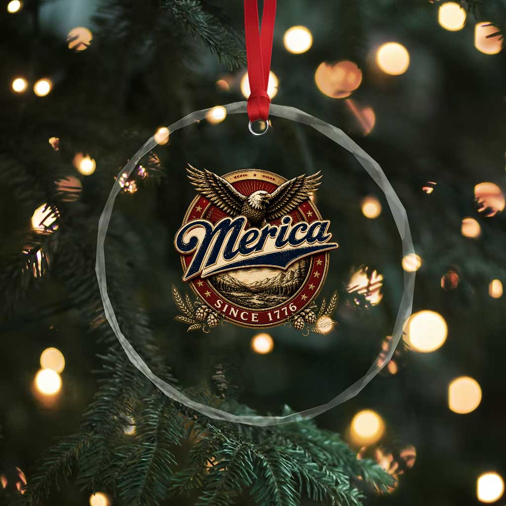 Retro Merica Eagle 4th Of July Crystal Glass Ornament Vintage 1776 Independence Day
