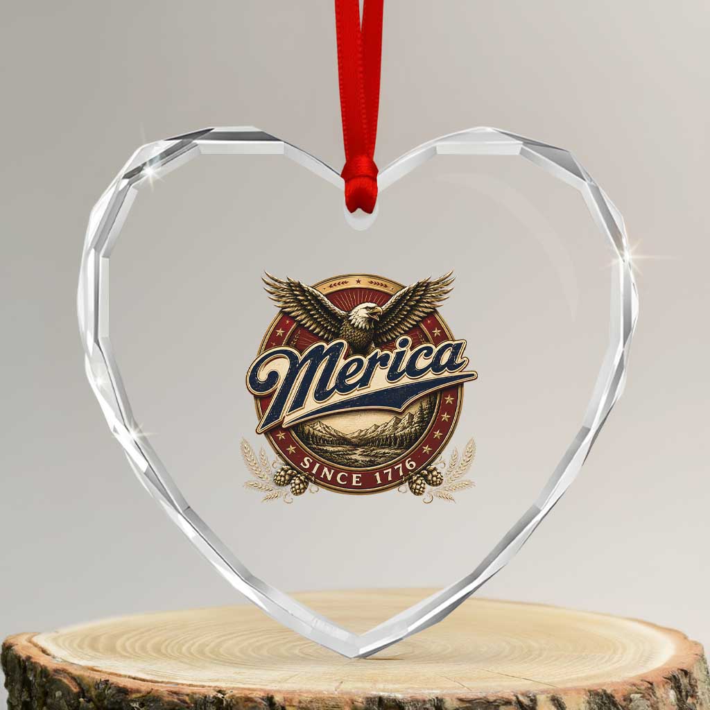 Retro Merica Eagle 4th Of July Heart Crystal Glass Ornament Vintage 1776 Independence Day