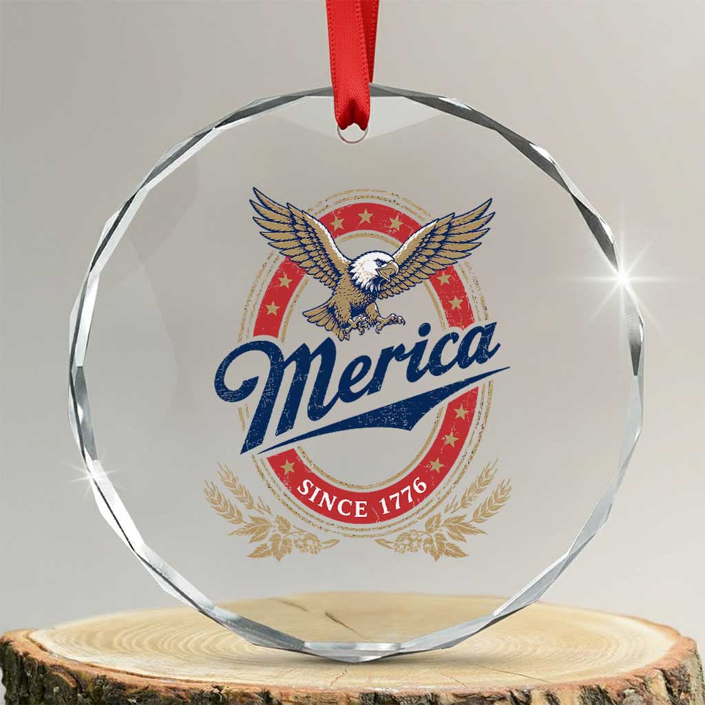 Retro Merica Eagle Funny 4th Of July Crystal Glass Ornament Vintage Independence Day 1776