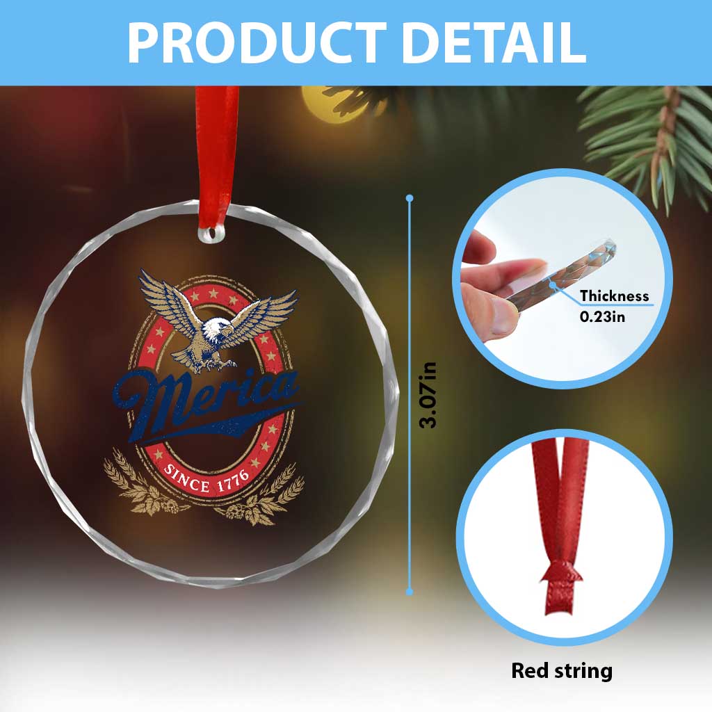 Retro Merica Eagle Funny 4th Of July Crystal Glass Ornament Vintage Independence Day 1776