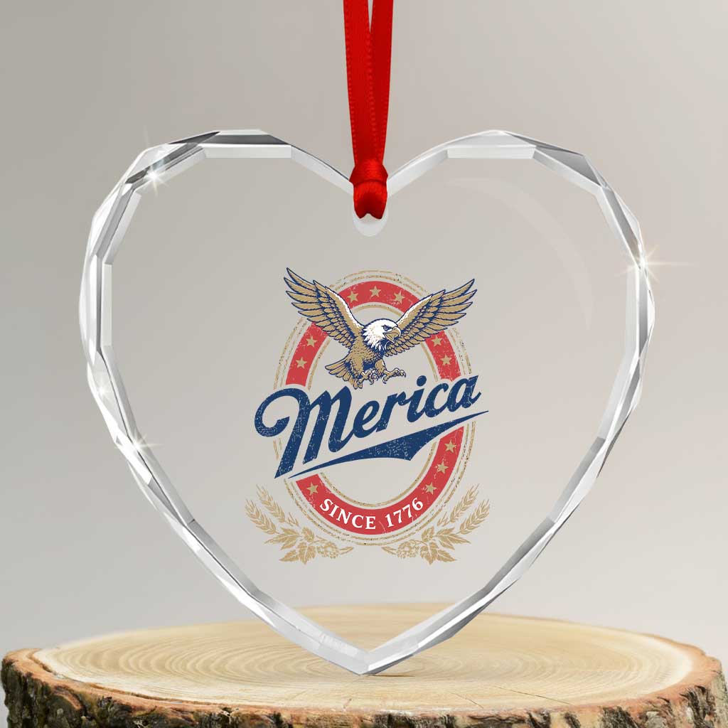 Retro Merica Eagle Funny 4th Of July Heart Crystal Glass Ornament Vintage Independence Day 1776