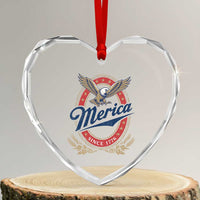 Retro Merica Eagle Funny 4th Of July Heart Crystal Glass Ornament Vintage Independence Day 1776