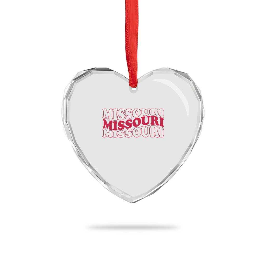 Retro Missouri State Pride Heart Crystal Glass Ornament Groovy Wavy Typography