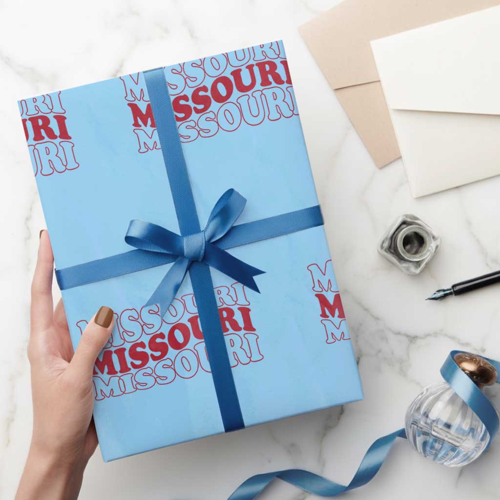 Retro Missouri State Pride Wrapping Paper Roll Groovy Wavy Typography