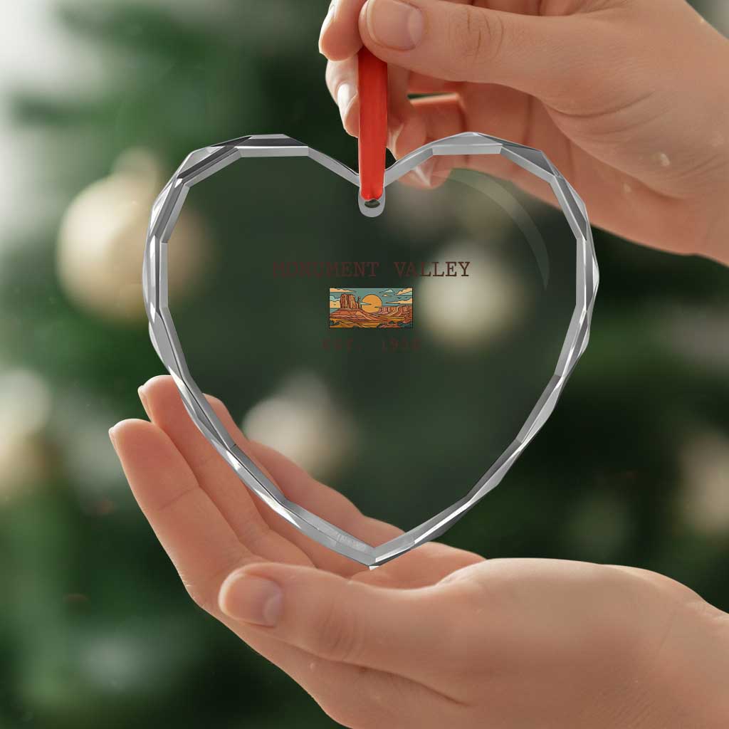 Retro Monument Valley Arizona Sunset Established 1958 Heart Crystal Glass Ornament Southwest Desert Road Trip Eagle Nature Souvenir