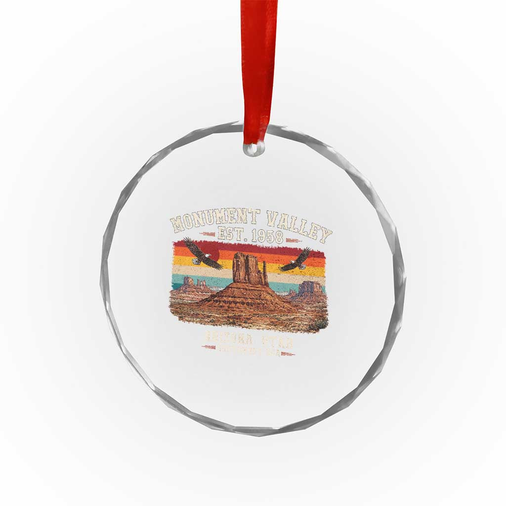 Retro Monument Valley Arizona Utah Sunset Established 1958 Crystal Glass Ornament Southwest Desert Eagle Road Trip Nature Souvenir