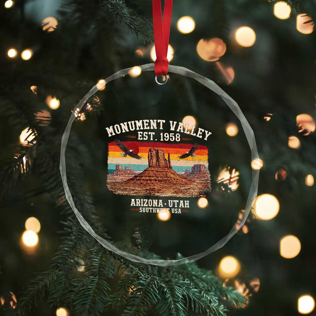 Retro Monument Valley Arizona Utah Sunset Established 1958 Crystal Glass Ornament Southwest Desert Eagle Road Trip Nature Souvenir