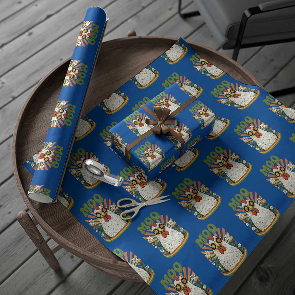 Retro Moo Chicken Wearing Sunglasses Graphic Wrapping Paper Roll Funny Groovy Farm Animal Pun Vintage Sunburst
