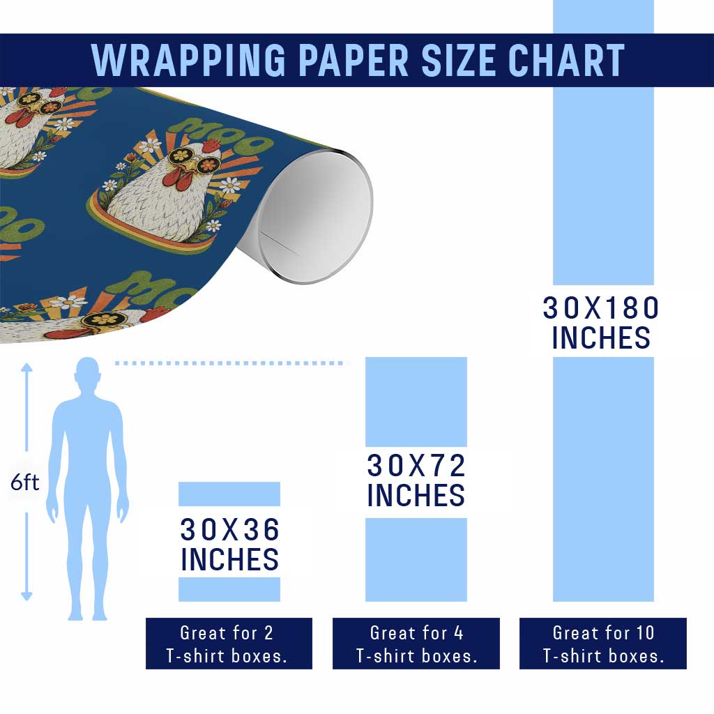 Retro Moo Chicken Wearing Sunglasses Graphic Wrapping Paper Roll Funny Groovy Farm Animal Pun Vintage Sunburst