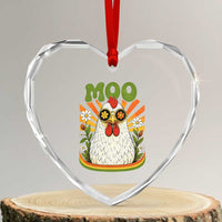 Retro Moo Chicken Wearing Sunglasses Graphic Heart Crystal Glass Ornament Funny Groovy Farm Animal Pun Vintage Sunburst