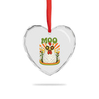Retro Moo Chicken Wearing Sunglasses Graphic Heart Crystal Glass Ornament Funny Groovy Farm Animal Pun Vintage Sunburst