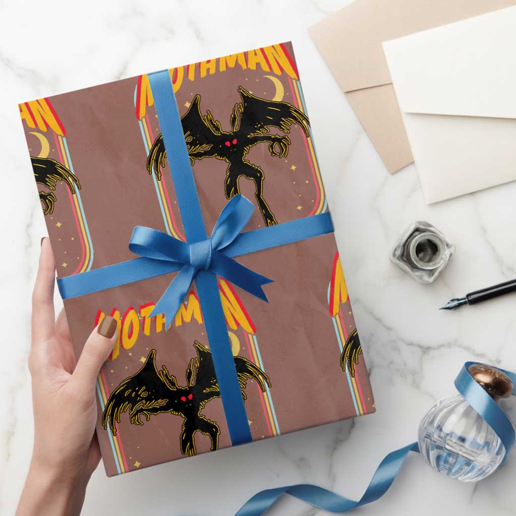 Retro Mothman Wrapping Paper Roll Vintage Comicbook Style Cryptid Lore Cryptozoology - Wonder Print Shop