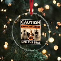 Retro Neil the Seal Caution Chaos in Blubber Crystal Glass Ornament Funny Viral Chaotic Elephant Seal Traffic Cone Meme