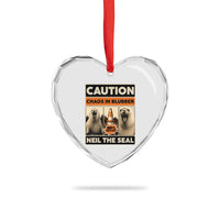Retro Neil the Seal Caution Chaos in Blubber Heart Crystal Glass Ornament Funny Viral Chaotic Elephant Seal Traffic Cone Meme