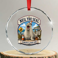 Retro Neil the Seal Tasmanias Chaos Icon Crystal Glass Ornament Funny Roaring Elephant Seal Traffic Cone Meme