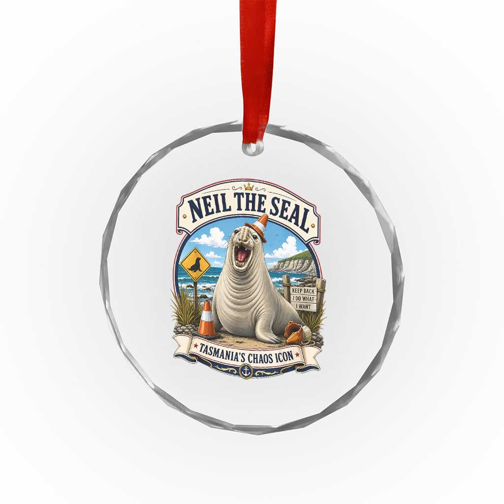 Retro Neil the Seal Tasmanias Chaos Icon Crystal Glass Ornament Funny Roaring Elephant Seal Traffic Cone Meme