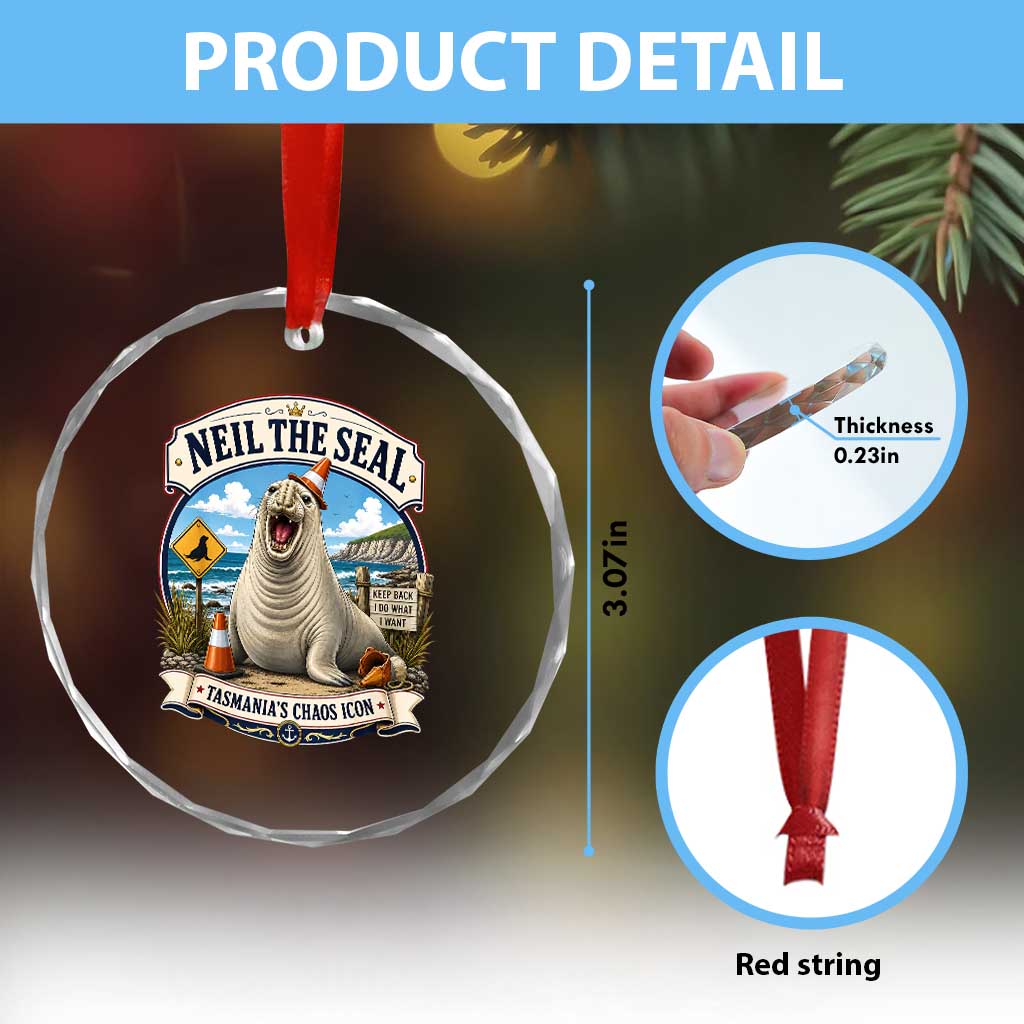 Retro Neil the Seal Tasmanias Chaos Icon Crystal Glass Ornament Funny Roaring Elephant Seal Traffic Cone Meme