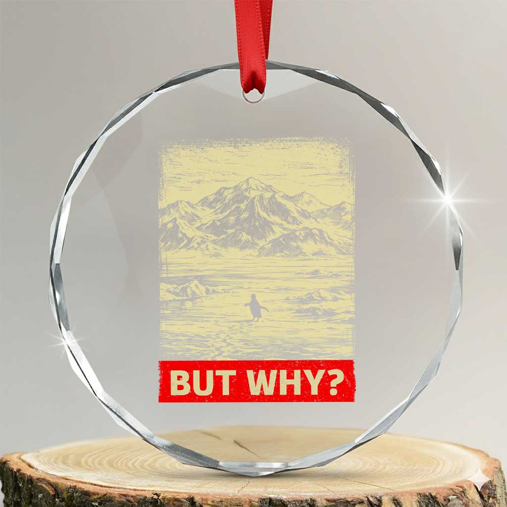 Retro Nihilist Penguin But Why Meme Crystal Glass Ornament Distressed Existential Moody Vintage Quiet Thinkers