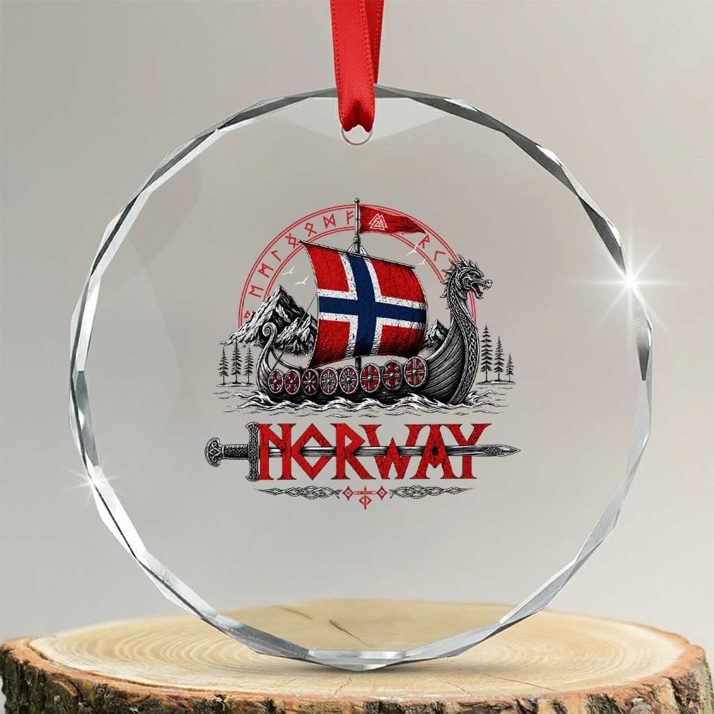 Retro Norwegian Viking Longship Norway Flag Crystal Glass Ornament Vintage Nordic Heritage Warrior