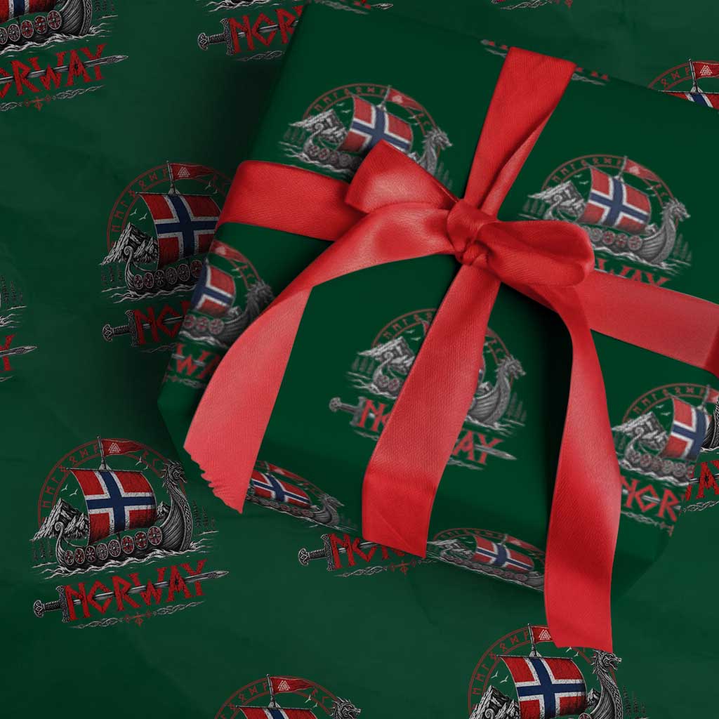 Retro Norwegian Viking Longship Norway Flag Wrapping Paper Roll Vintage Nordic Heritage Warrior
