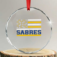 Retro Patriotic Sabres Name Pride American Flag Crystal Glass Ornament Distressed Sports Fan Graphic